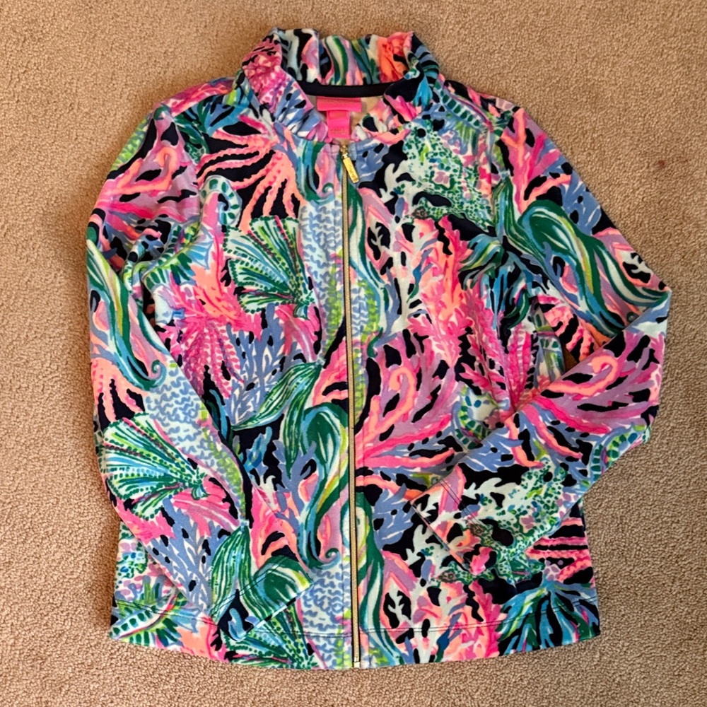 Lilly Pulitzer velour Pink-Accent Multicolor Print Jacket